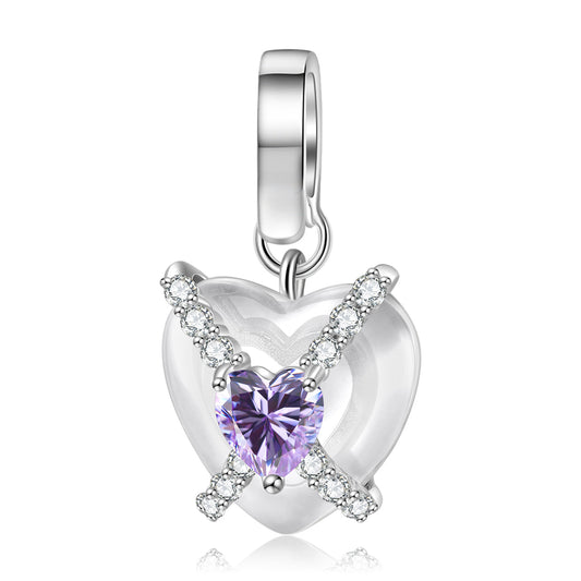 Purple Heart Shape Zircon Heart Shape Silver Pendant