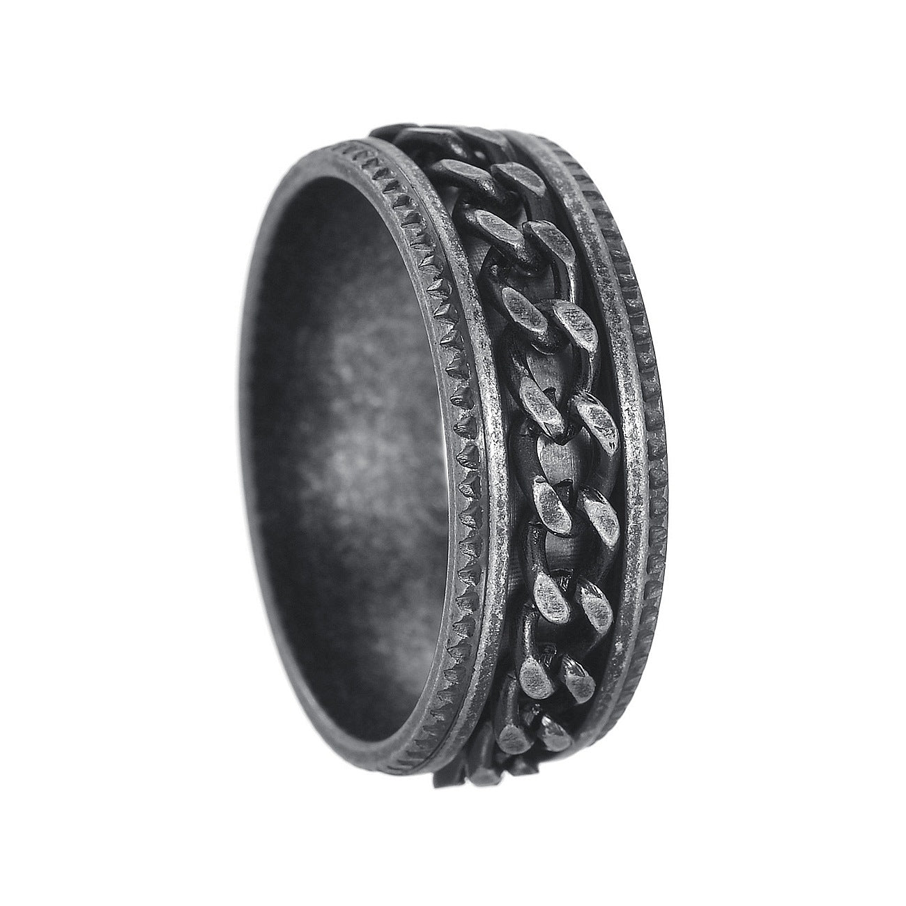 Planderful Everyday Genie Rotating Chain Ring For Men And Unisex Embossed Stainless Steel Silver