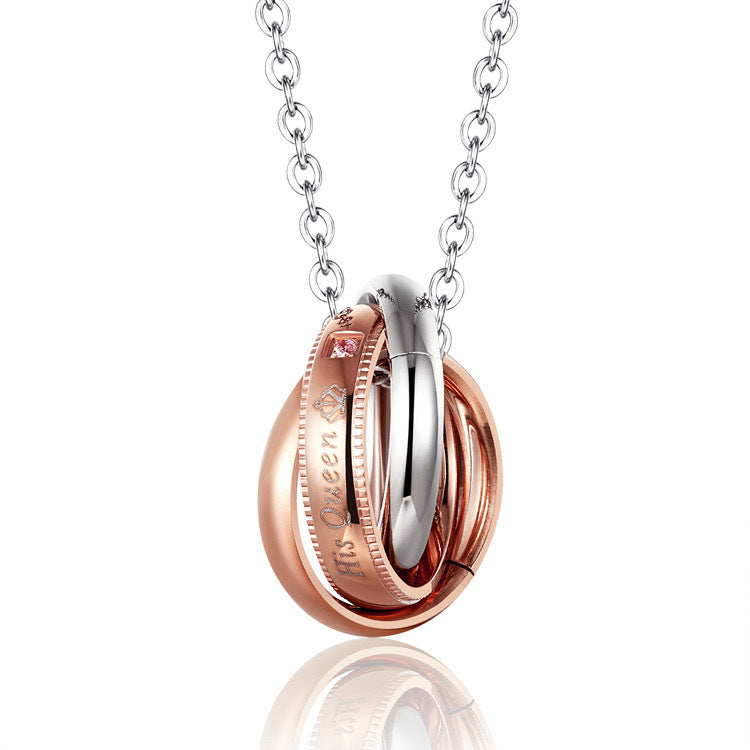 1. Planderful Three Rings Pendant Necklace for Couples in Stainless Steel with Zircon Crown Motif