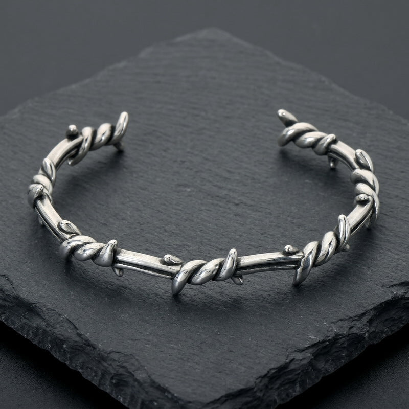 Punk Twist Twist Rope Open Bracelet Antique Stainless Steel Men's Thorn C-Shaped Bracelet