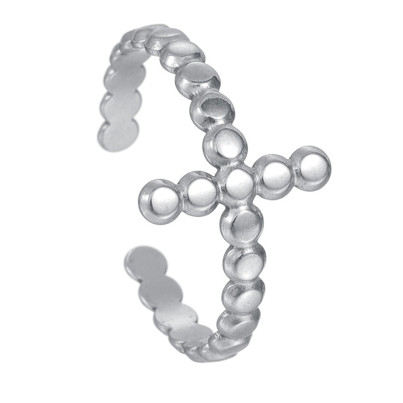 Planderful Open Cross Ring Adjustable Stainless Steel Unisex Fashion Jewelry For Women And Men