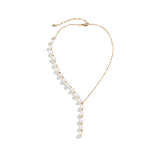 Imitation Pearl Fringed Necklace By Planderful Vienna Verve For Women Asymmetric Micro Inlaid Chic Elegant