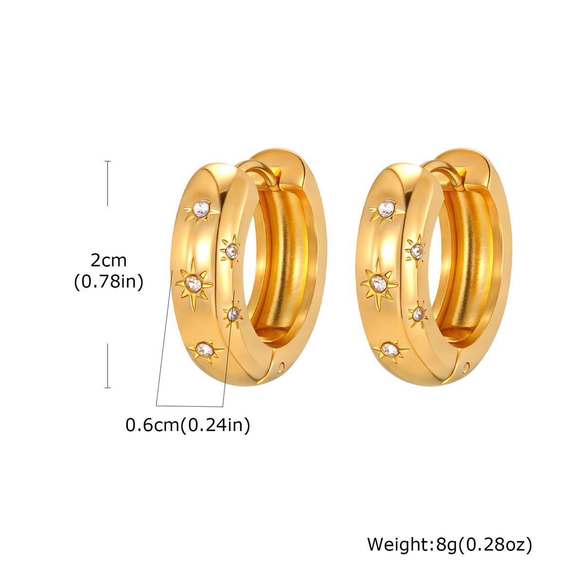 Crystal Starburst Chunky Hoop Earrings — Gold Pair