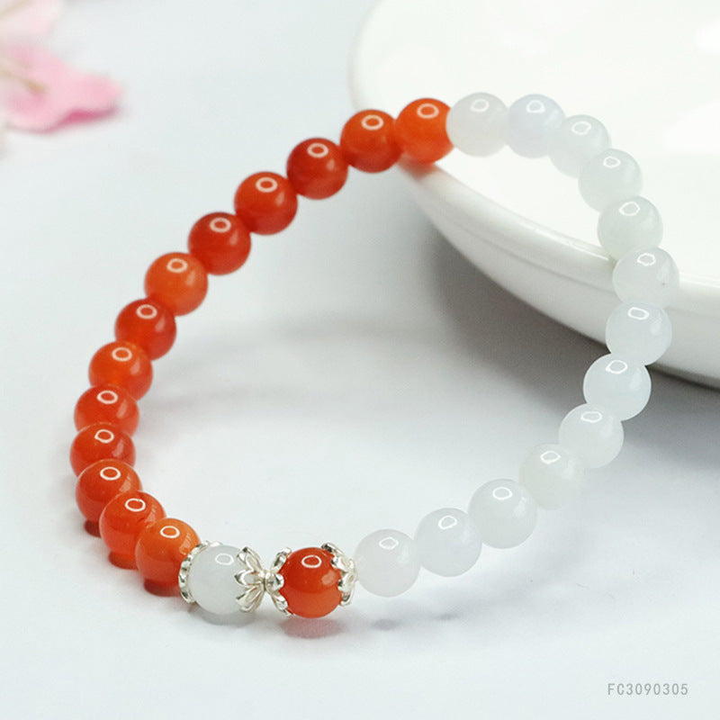 Jadeite Round Bead & Golden Silk Jade 6 mm Beaded Bracelet