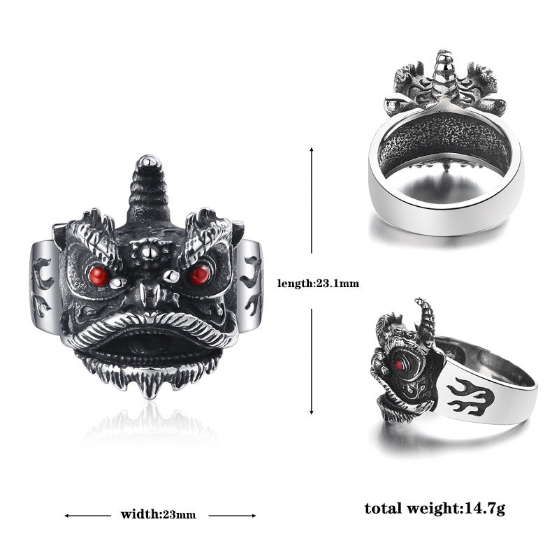 Steel Ring – Vintage Lion Head Mens Ring