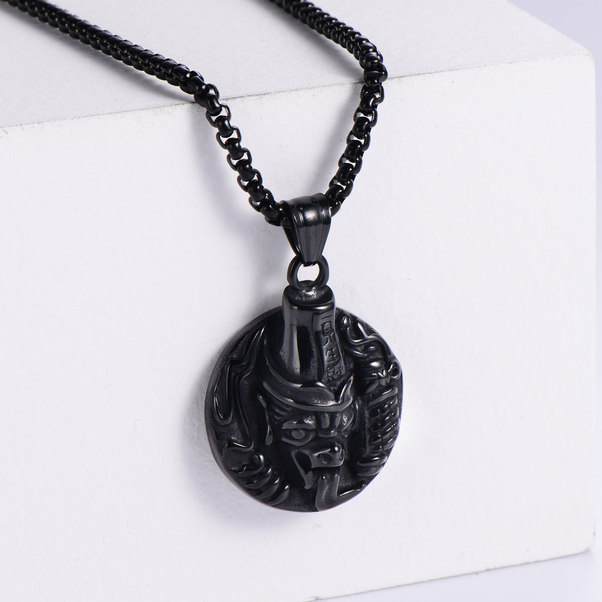 Titanium Steel Black and White Punk Pendant Necklace for Men - Retro Trendy Design