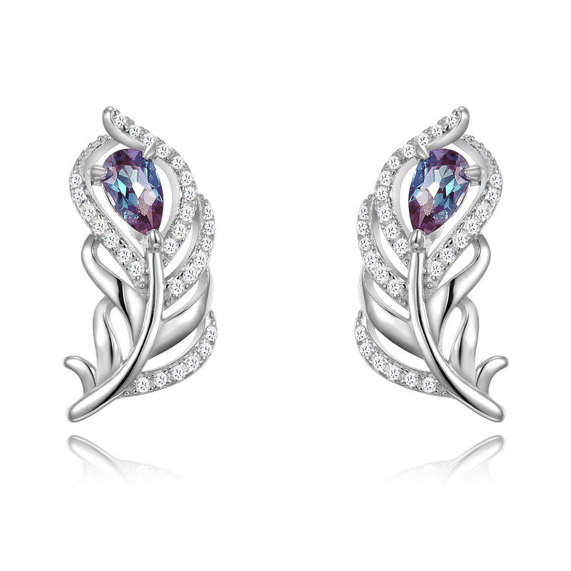 S925 Sterling Silver Lab-Grown Alexandrite Feather Jewelry Collection