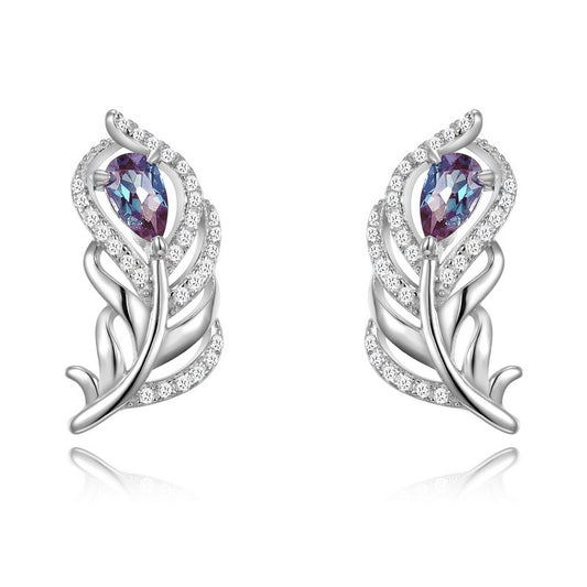S925 Sterling Silver Lab-Grown Alexandrite Feather Jewelry Collection