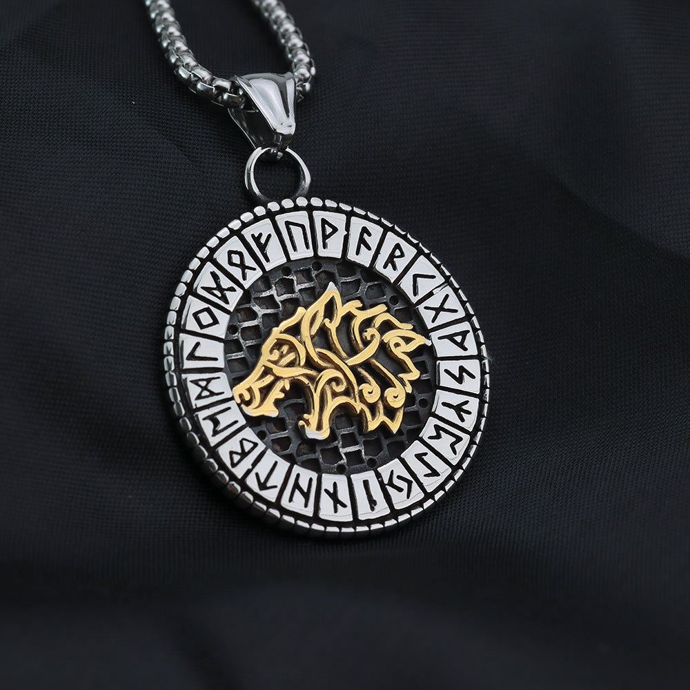 Vintage Nordic Men's Stainless Steel Viking Wolf Head Pendant