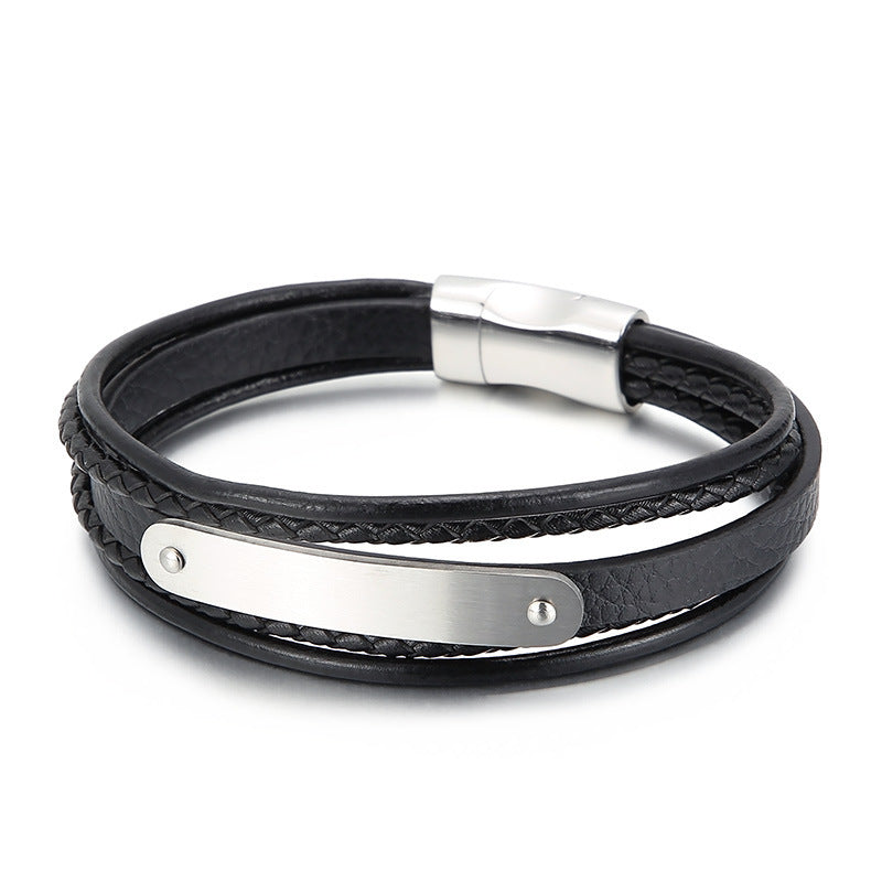 Planderful Leather Bracelet MultiLayer Mens Stainless