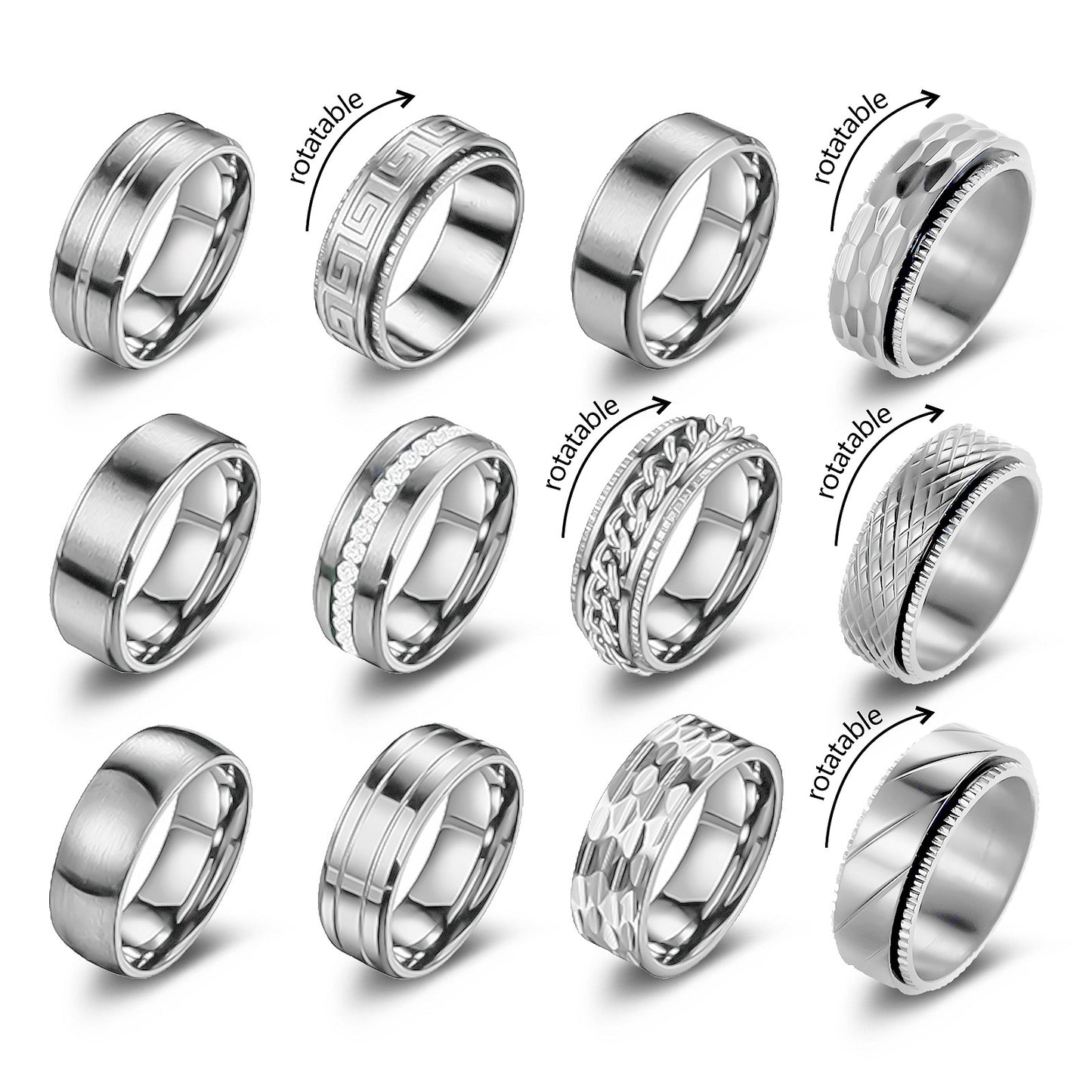 Planderful Collection Rotatable 8mm Titanium Steel Ring Set for Unisex Personalization and Protection