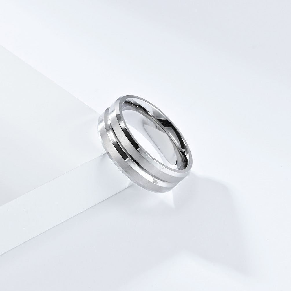 V-Slot Brushed Titanium Steel Ring for Neutral Fashion