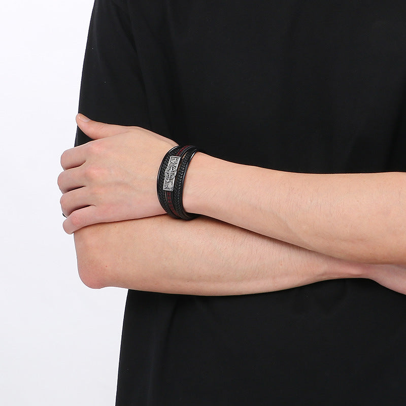 Planderful Men's Woven Leather Bracelet Magnetic Buckle