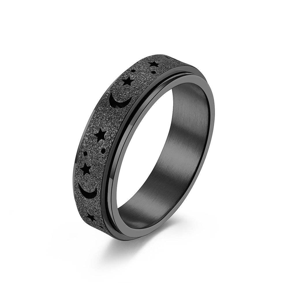 Steel Ring - Minimalist Rotating Star Moon Band For Everyday Wear Crafted By Planderful