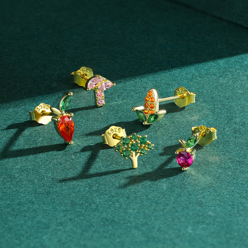 925 Sterling Silver Colorful Zircon Single Stud