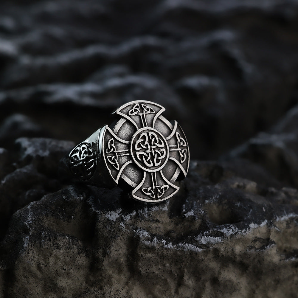 Planderful Stainless Steel Celtic Knot Cross Viking Ring For Men Vintage European And American Style