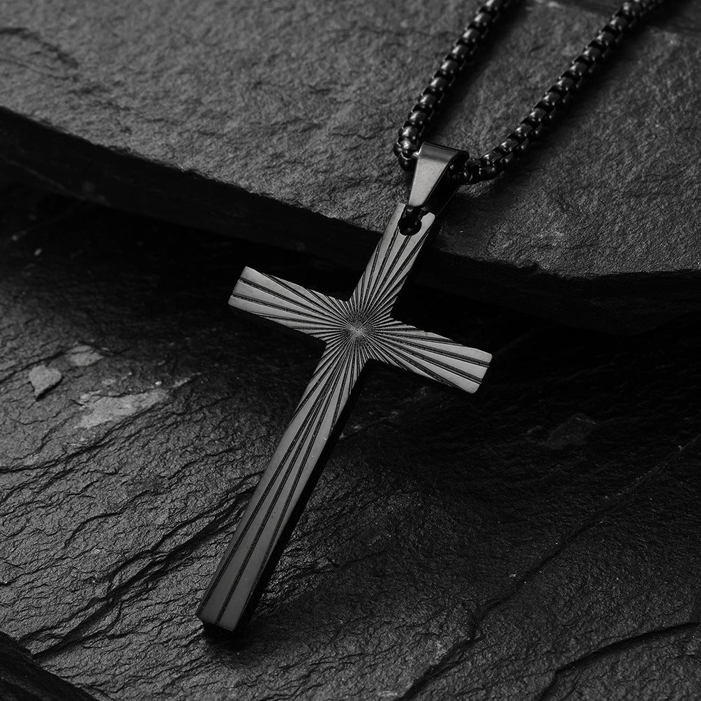 Amazon European And American Style Refraction Light Titanium Steel Cross Necklace Gender Neutral Pendant For Men