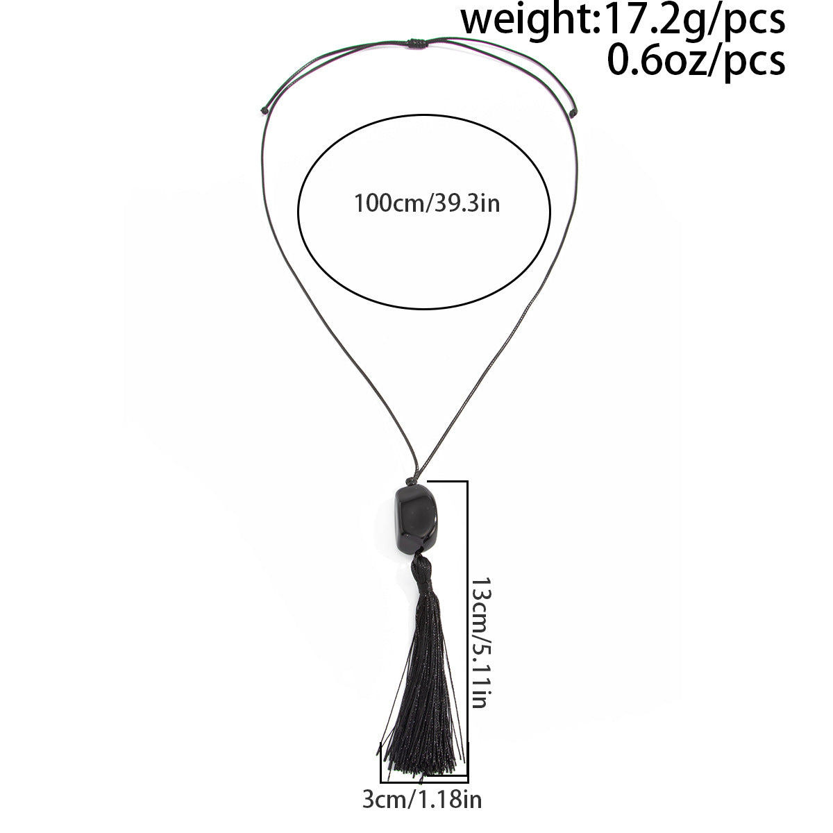 Black Acrylic Bead Tassel Long Necklace