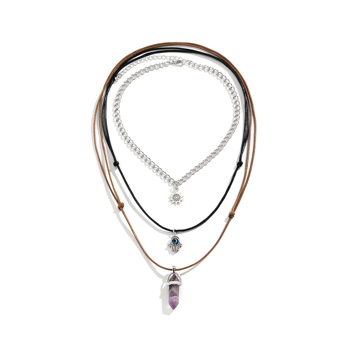 Mystic Buddha's Hand Necklace with Sun Crystal Pillar