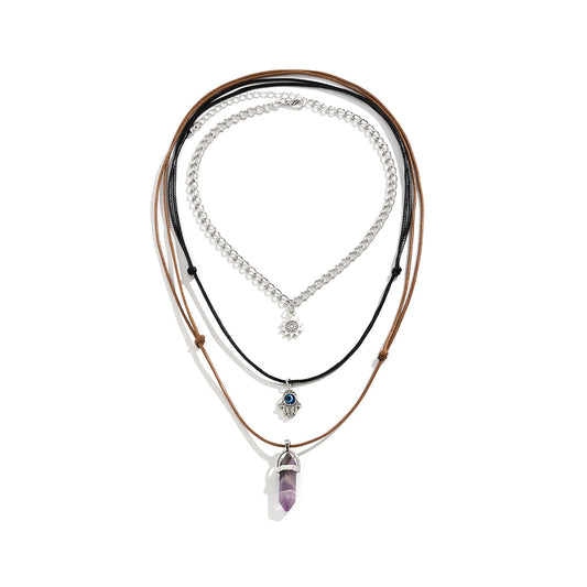 Mystic Buddha's Hand Necklace with Sun Crystal Pillar