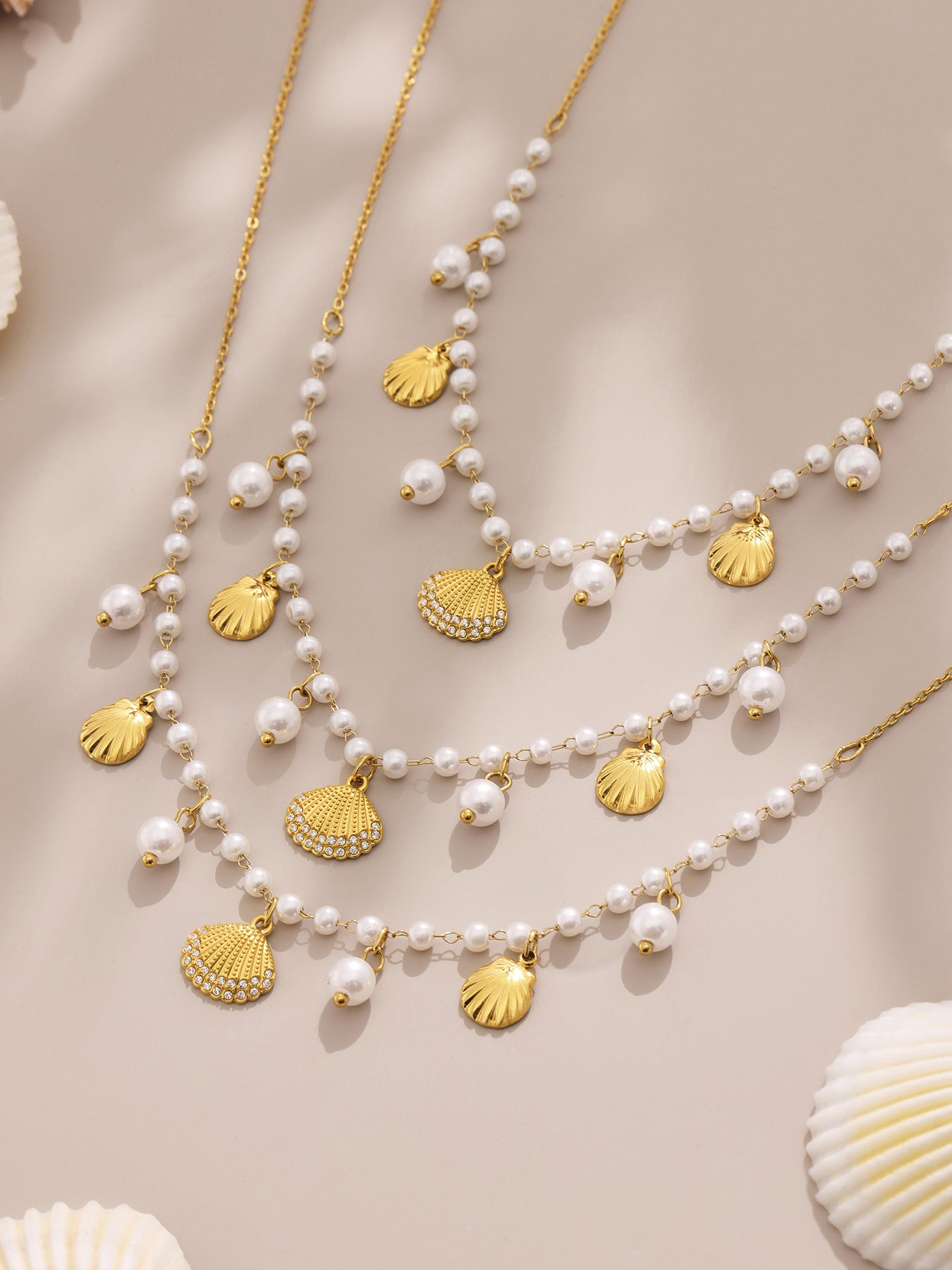 Planderful Pearl Collarbone Necklace 18K Gold Ocean Girls