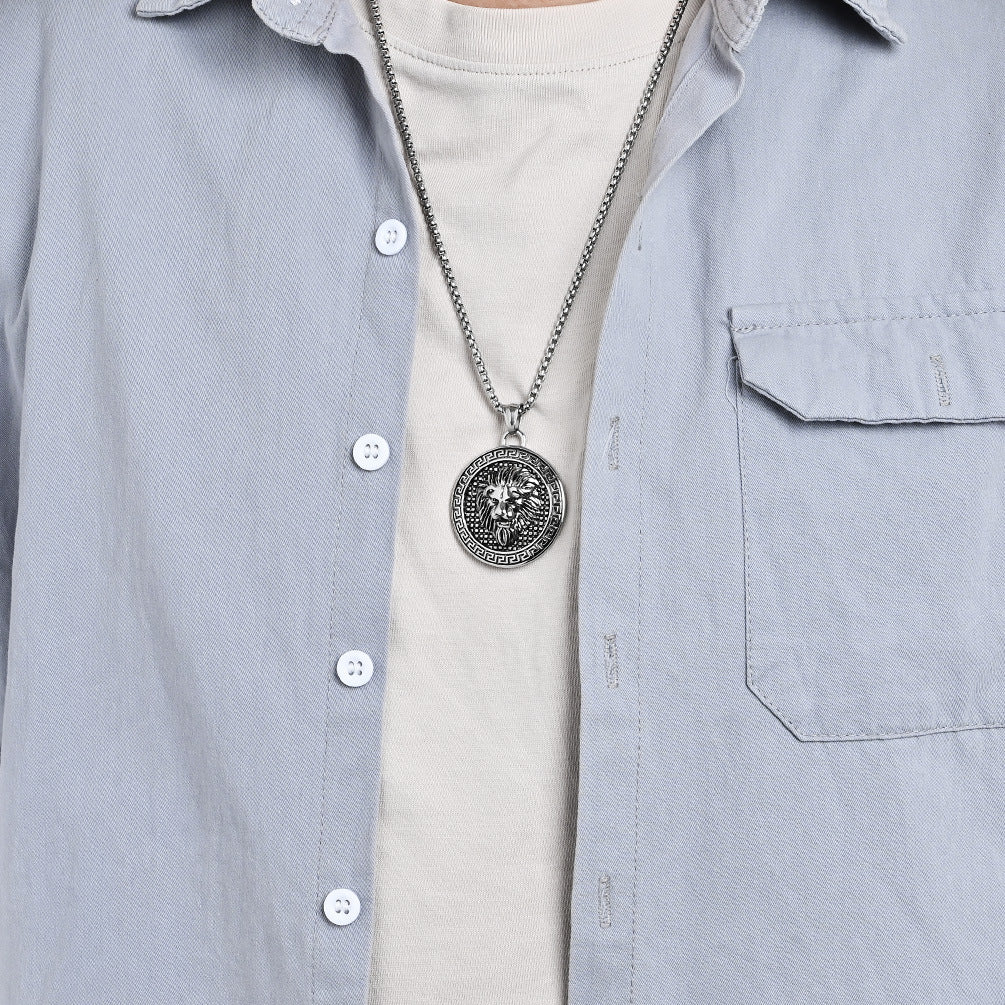 European And American Retro Lion Head Titanium Steel Pendant Necklace