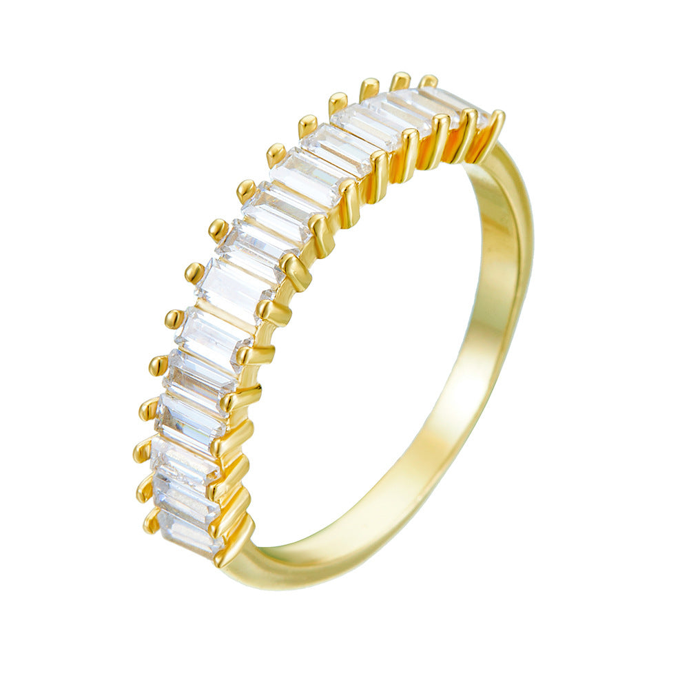 Wish Amazon 925 Sterling Silver Rectangular Zircon Ring Zircon Ring