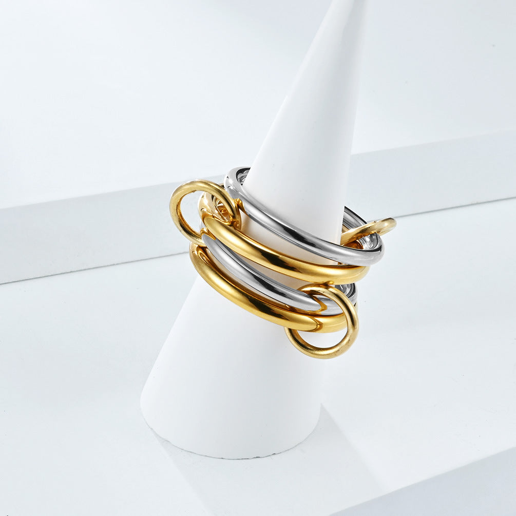 Planderful Everyday Genie Stacked Ring Set Premium Titanium Steel Plated 18K Gold Unisex Jewelry
