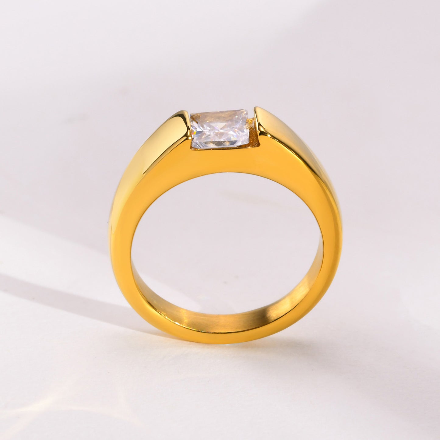 Titanium Steel Women's Ring 18k Gold Green Zircon Jewelry