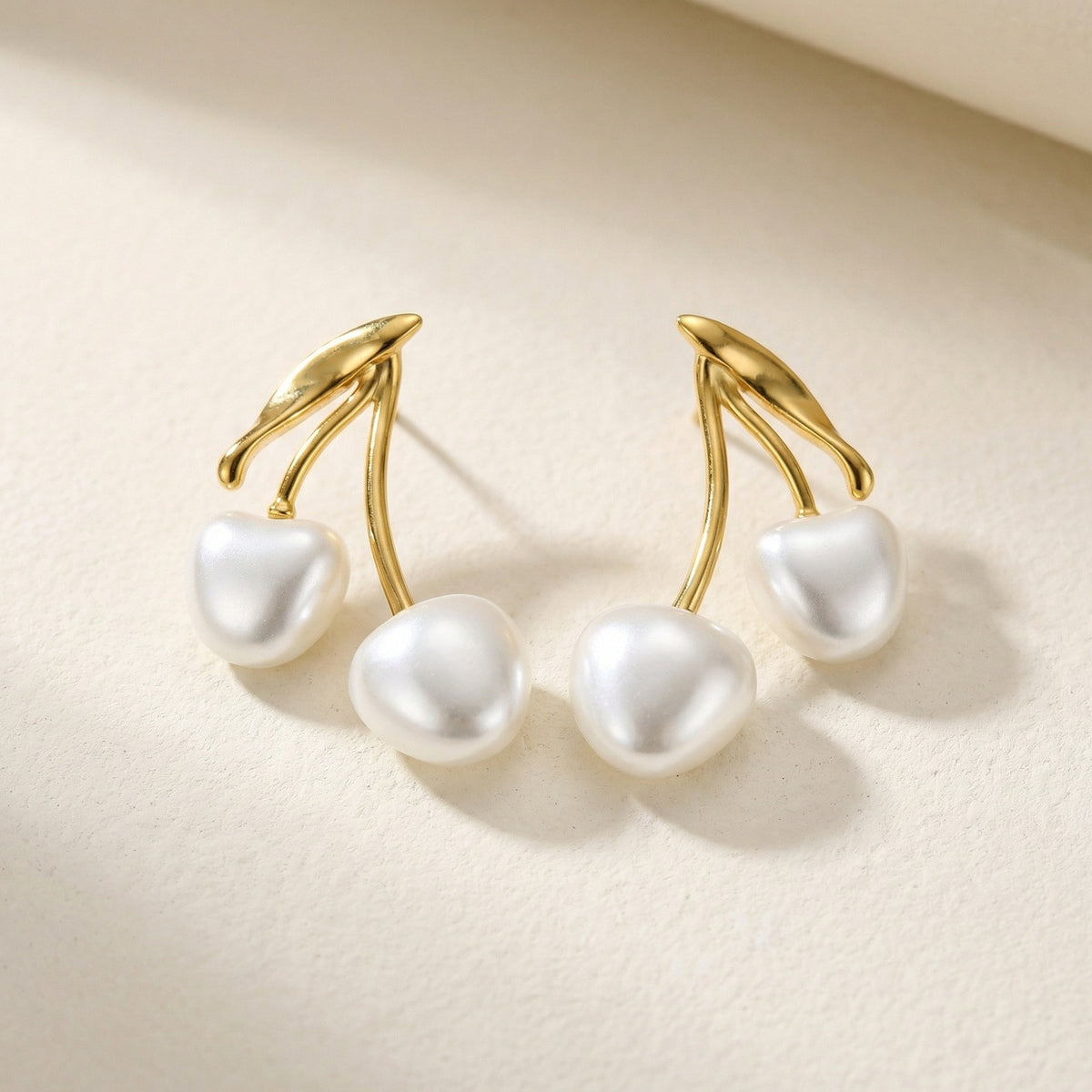 Pearl Cherry Earrings — Mirrored Pair