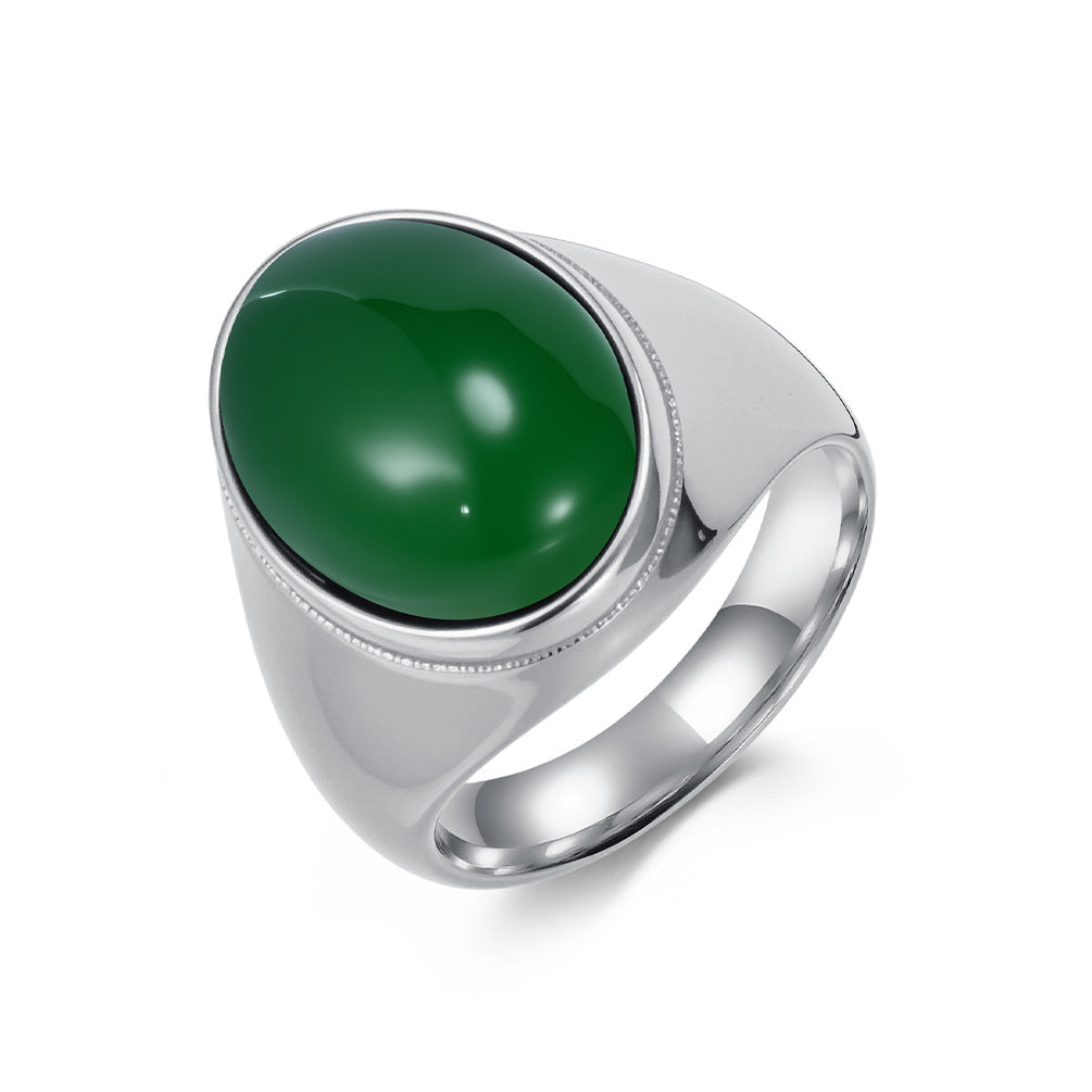 Planderful Men's Tiger's Eye Ring With Smooth Egg Shaped Stone Titanium Steel Jewelry For Everyday Style