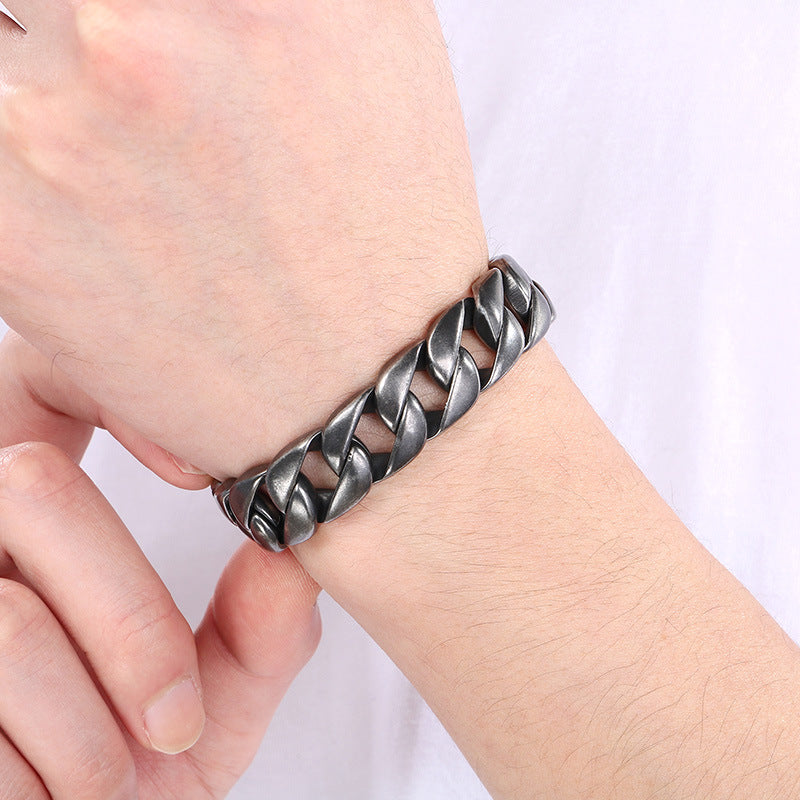 Planderful Mens Titanium Cuban Chain Bracelet Electroplated