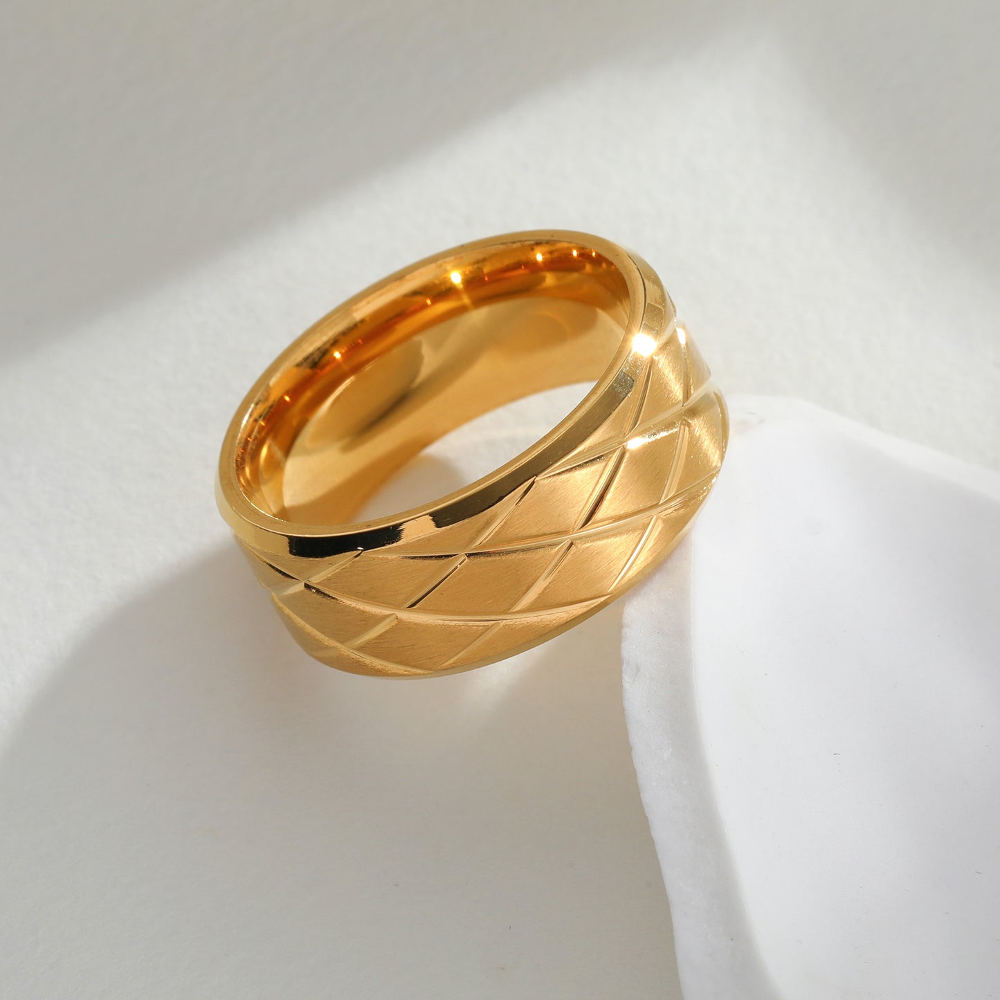 Planderful Rhombus Couple Stainless Steel Ring Engraved With Protection Statement Unisex Gift