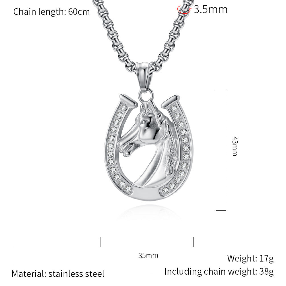 Planderful Horseshoe Necklace With Horse Head Pendant Street Hip Hop Jewelry For Men