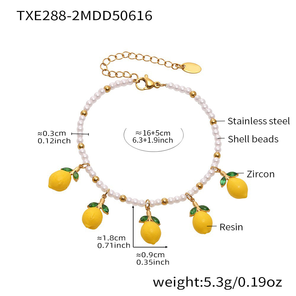 Planderful Lemon Daisy Resin Bead Bracelet Girls High Gloss