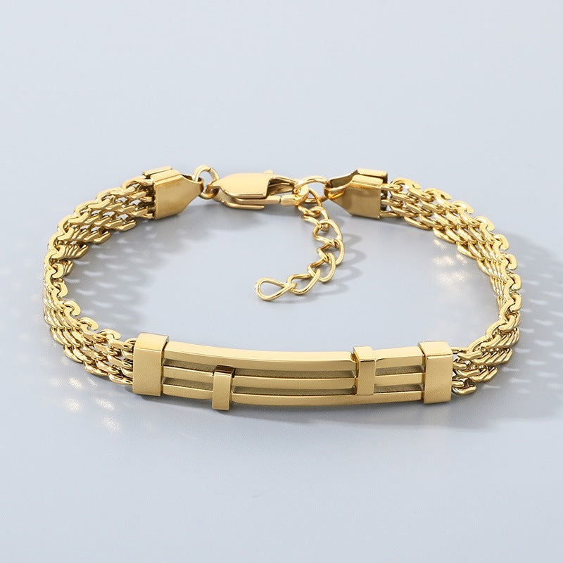 Design Mesh Chain Men's Geometric Lines Stainless Steel Adjustable Bracelet
