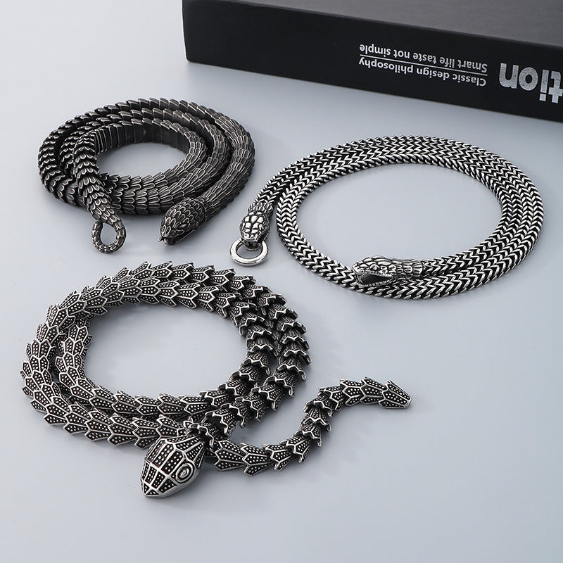 Planderful Men Snake Necklace Titanium Steel Punk Style