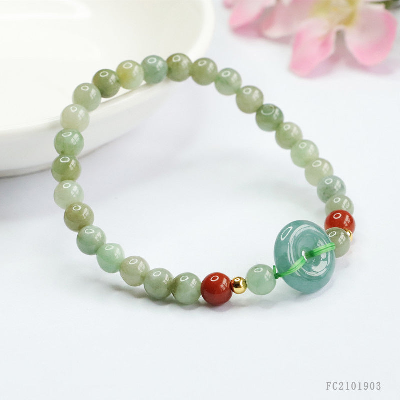 Blue Water Jadeite Peace Buckle & Round Bead 5-13 mm Bracelet