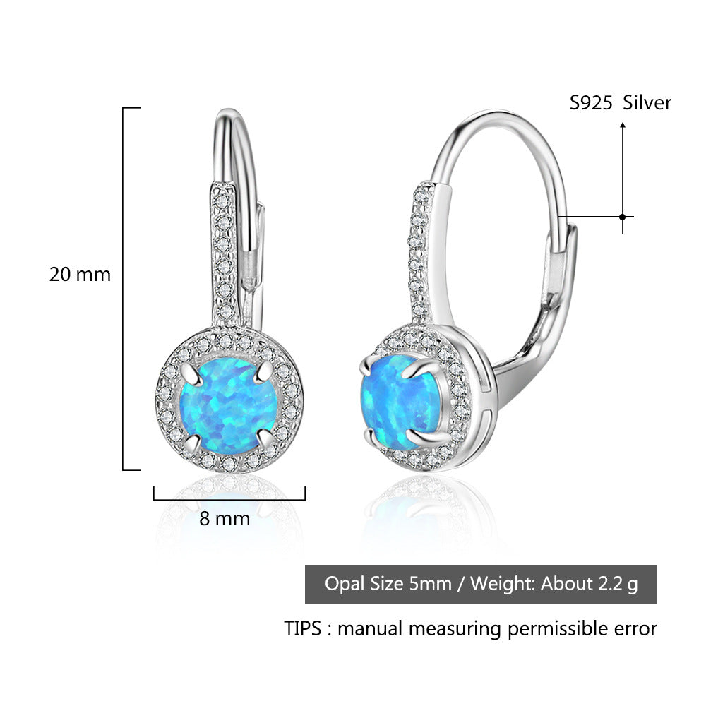 Planderful Jewelry Opal Earrings Sterling Silver Halo Blue Round Zircon Accent Elegant Hoops
