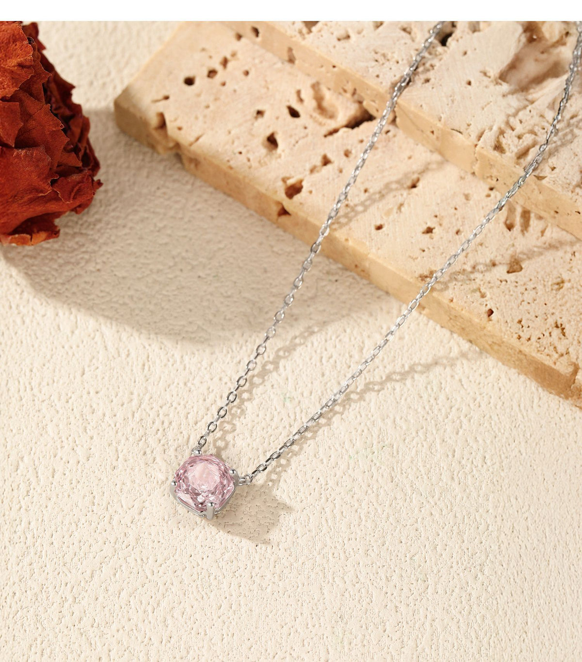 925 Sterling Silver Blush Pink Heart Rose-Cut Zircon Necklace