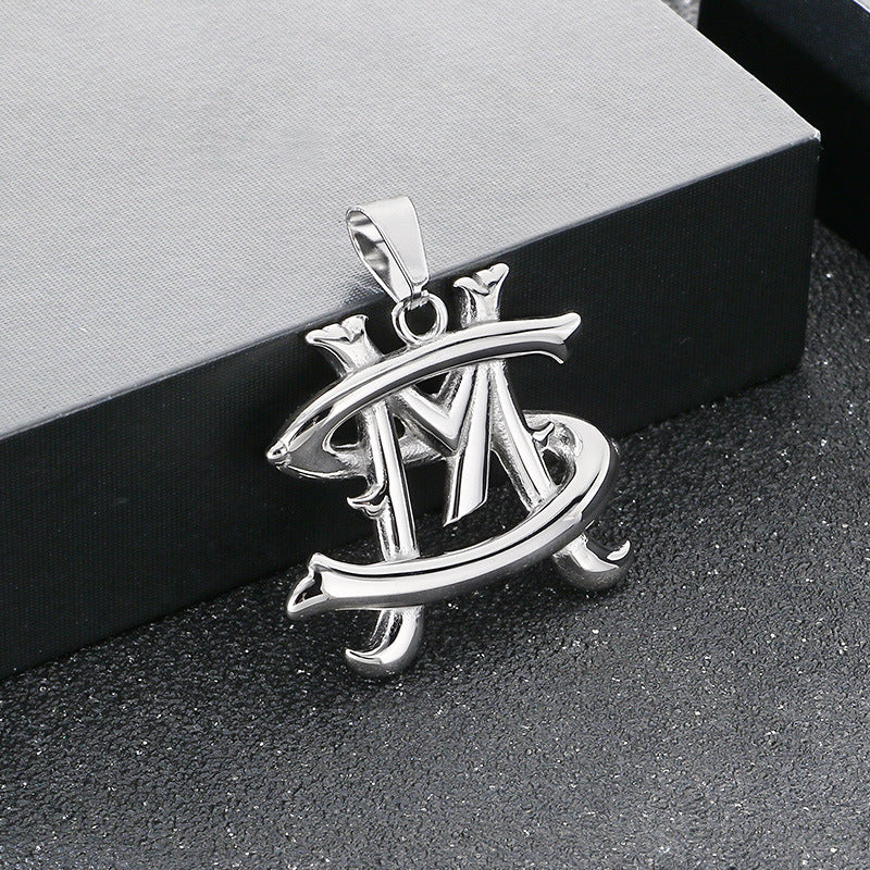 Stylish And Three-Dimensional Letter M Pendant, Creative Design Niche Letter Stainless Steel Men Necklace