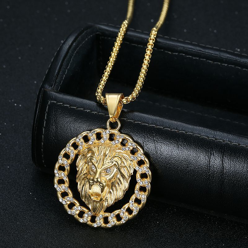 Zircon Necklace – Statement Hip Hop Lion Head Pendant Gold Plated Titanium Steel Jewelry