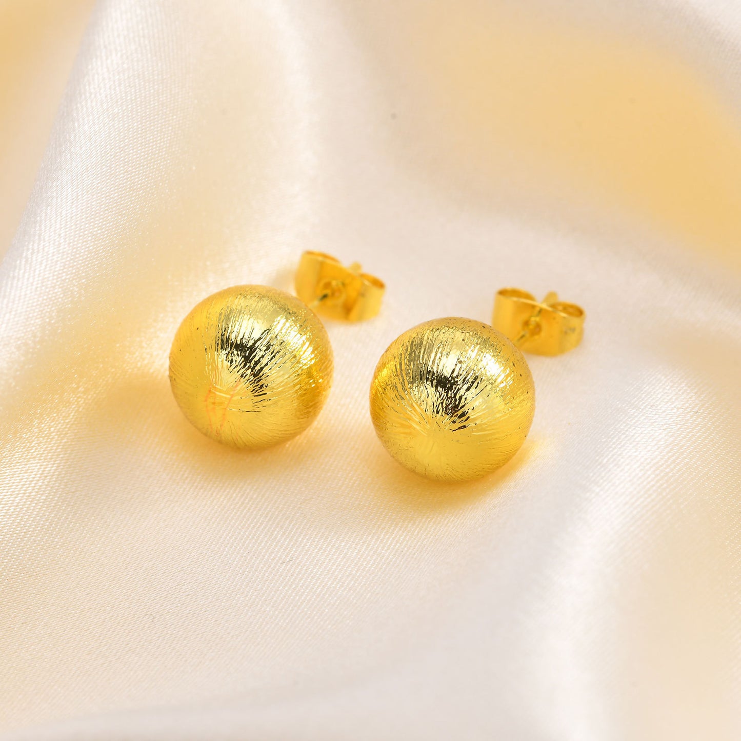 Round Ball Stud Earrings 18K Gold Women's Fashion Jewelry