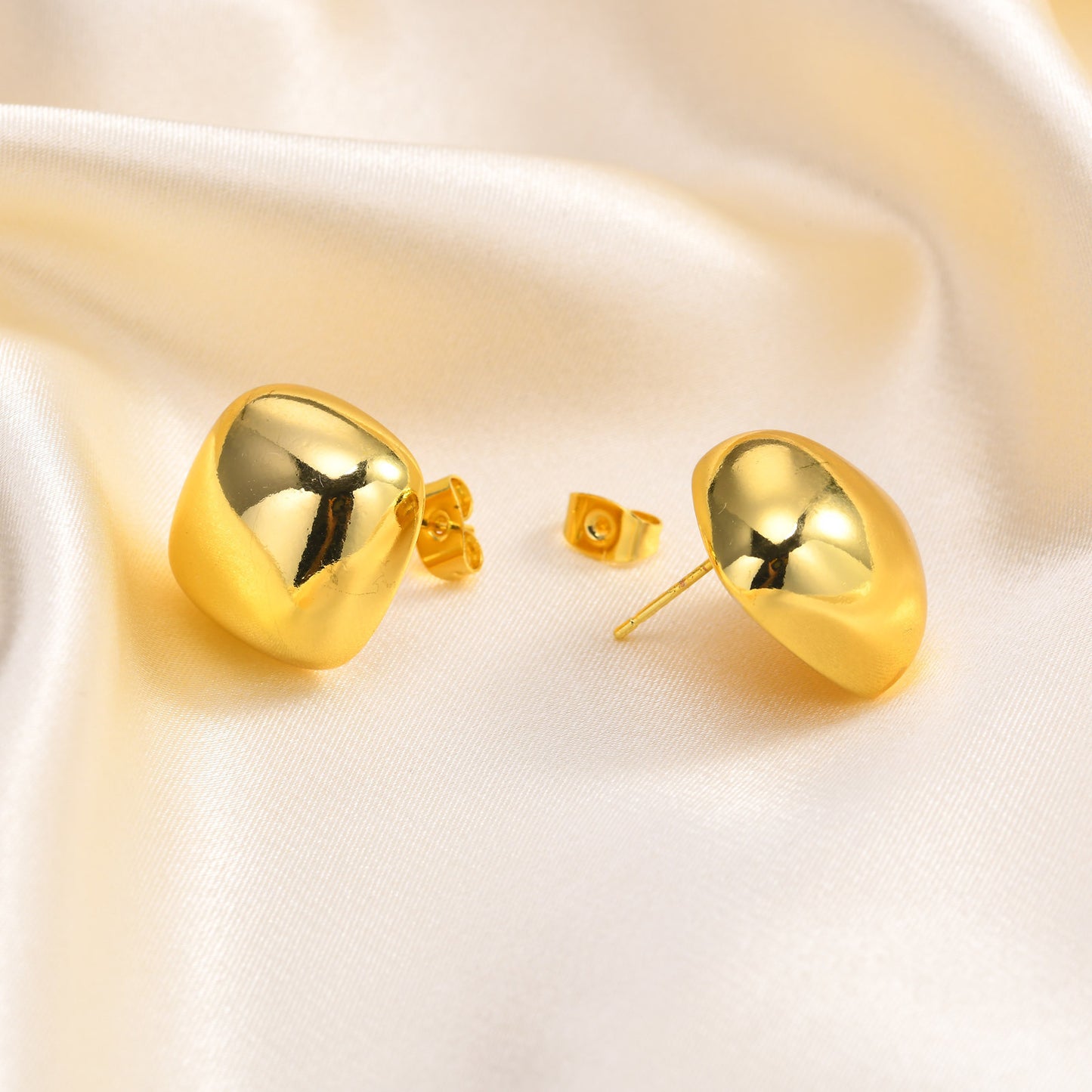 18K Gold Stud Earrings Copper Material Square Geometric Jewelry