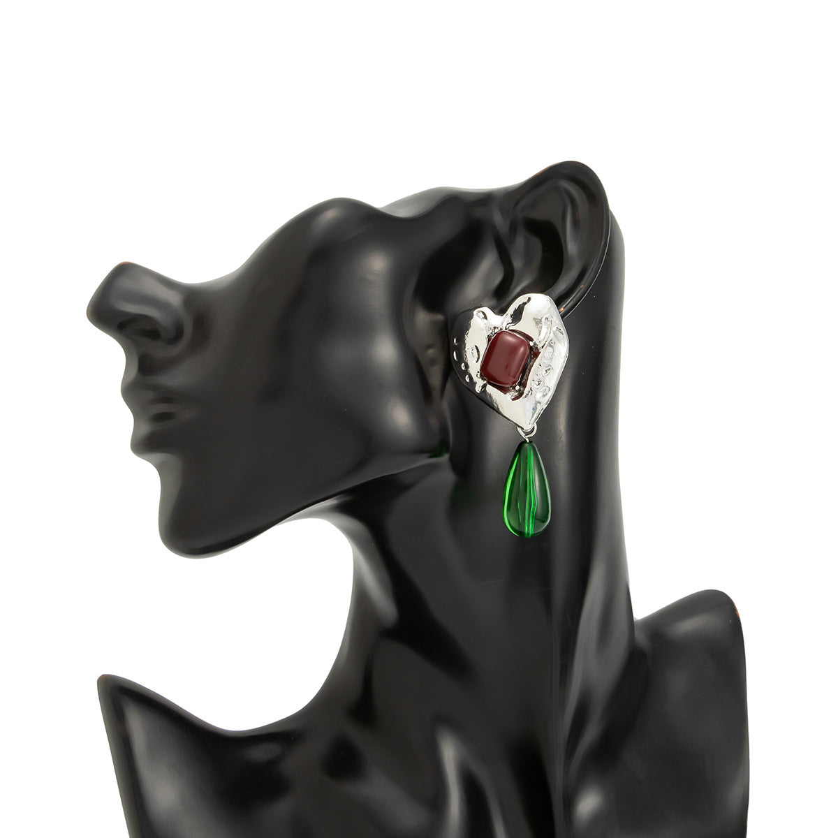 Planderful Medieval Green Water Drop Pendant Earrings Inlaid Peach Heart Gem Vienna Verve For Vintage Jewelry Lovers