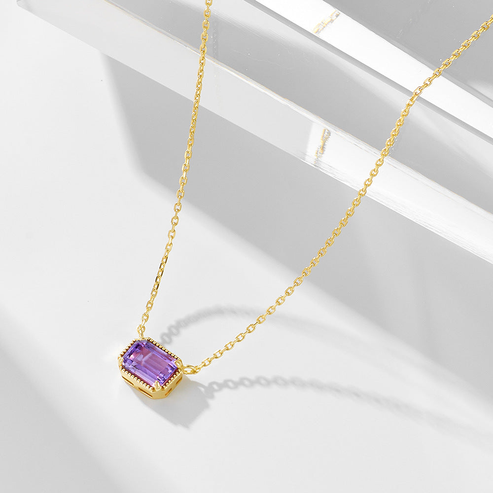 S925 Sterling Silver Natural Amethyst Necklace Women's Light Luxury Collarbone Chain