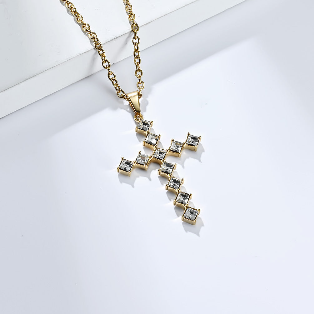 European And American Gender-Free Light Luxury Zircon Cross Necklace