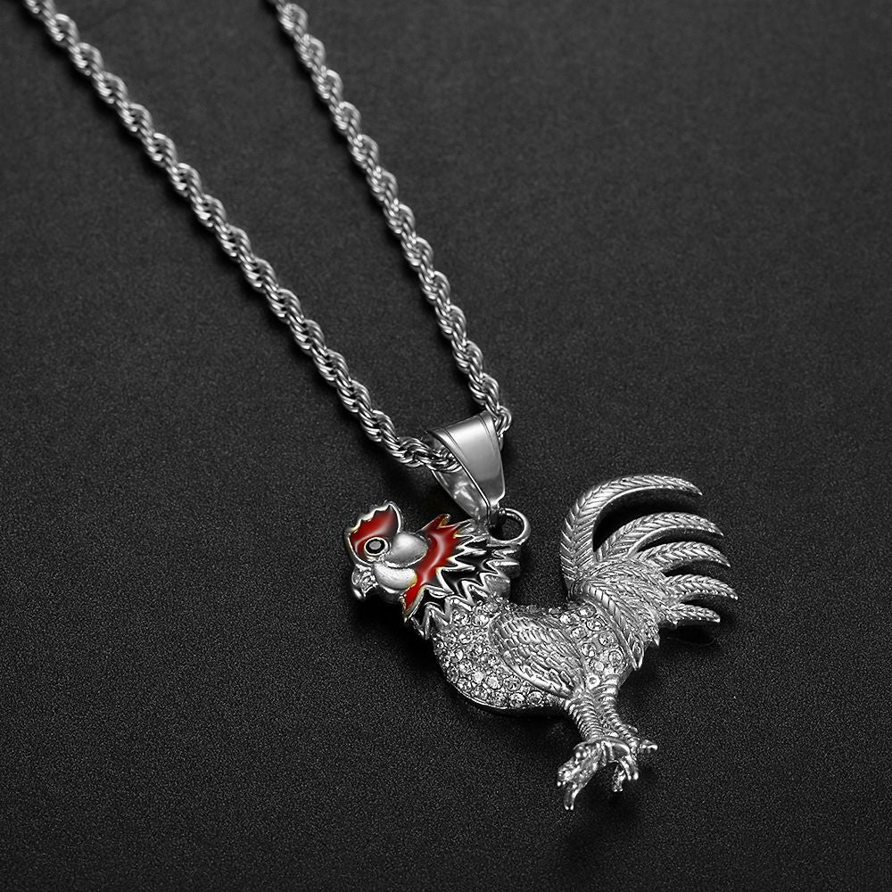 Zircon Necklace - Statement Gold Plated Rooster Pendant
