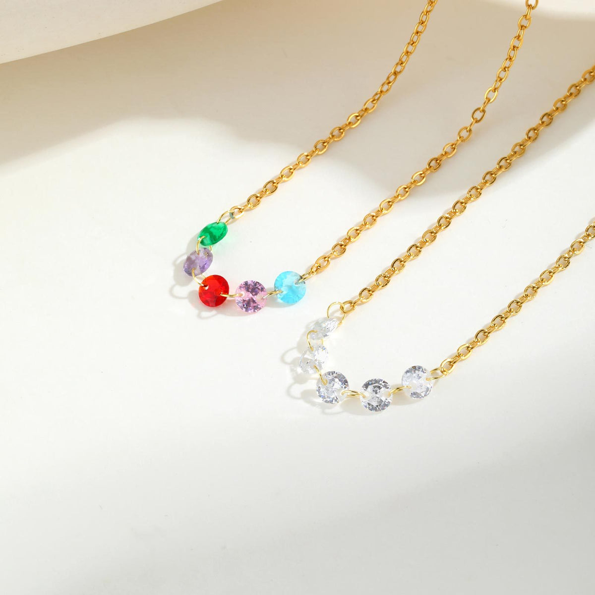 Stainless Steel White Zircon Gold Necklace Ladies