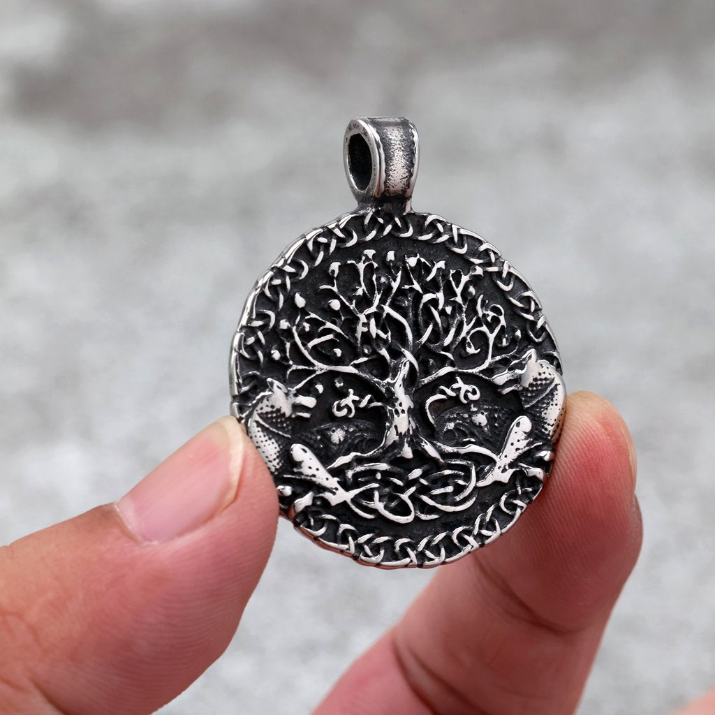 Planderful Viking Tree Of Life Pendant Necklace Stainless Steel Double Sided For Men And Women